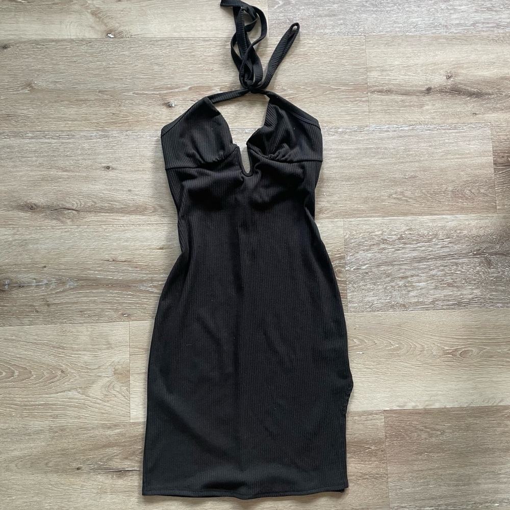 Halter Ribbed Mini Dress w/ slit
